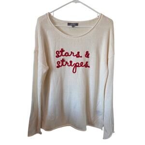 MARLED Womens  Stars & Stripes Patriotic Long Sleeve Sweater Size Large Cream